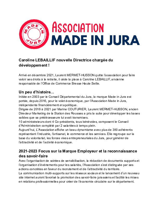 Communiqué presse arrivée Caroline LEBAILLIF
