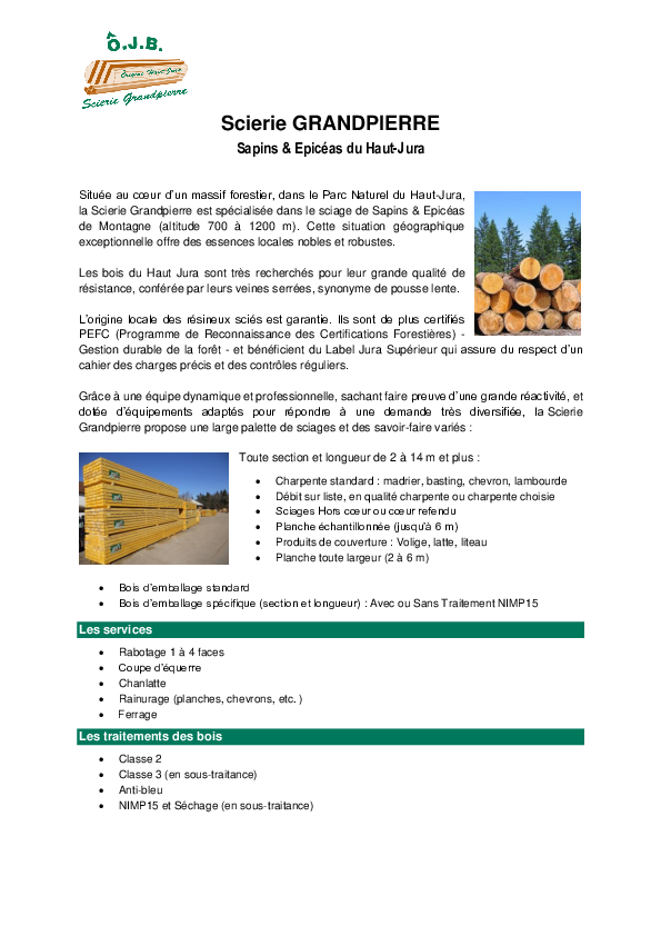 Scierie GRANDPIERRE Sapins & Epicéas du Haut-Jura
